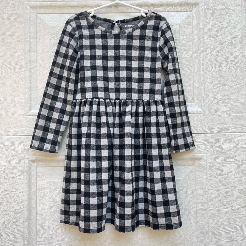 5T black and gray buffalo plaid dress SOFT! Old Navy
